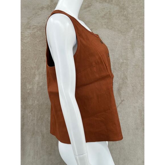 Cabi Top‎ Womens Medium Brown Sienna Cruise Sleeveless Linen Button Up Layers - Picture 3 of 10